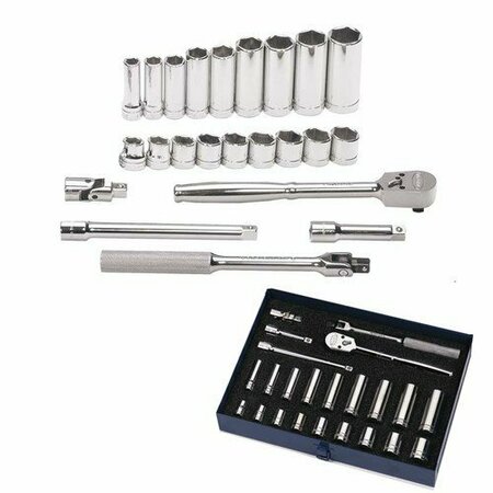 WILLIAMS Socket/Tool Set, 23 Pieces, 6-Point, 3/8 Inch Dr JHWWSB23HFTB